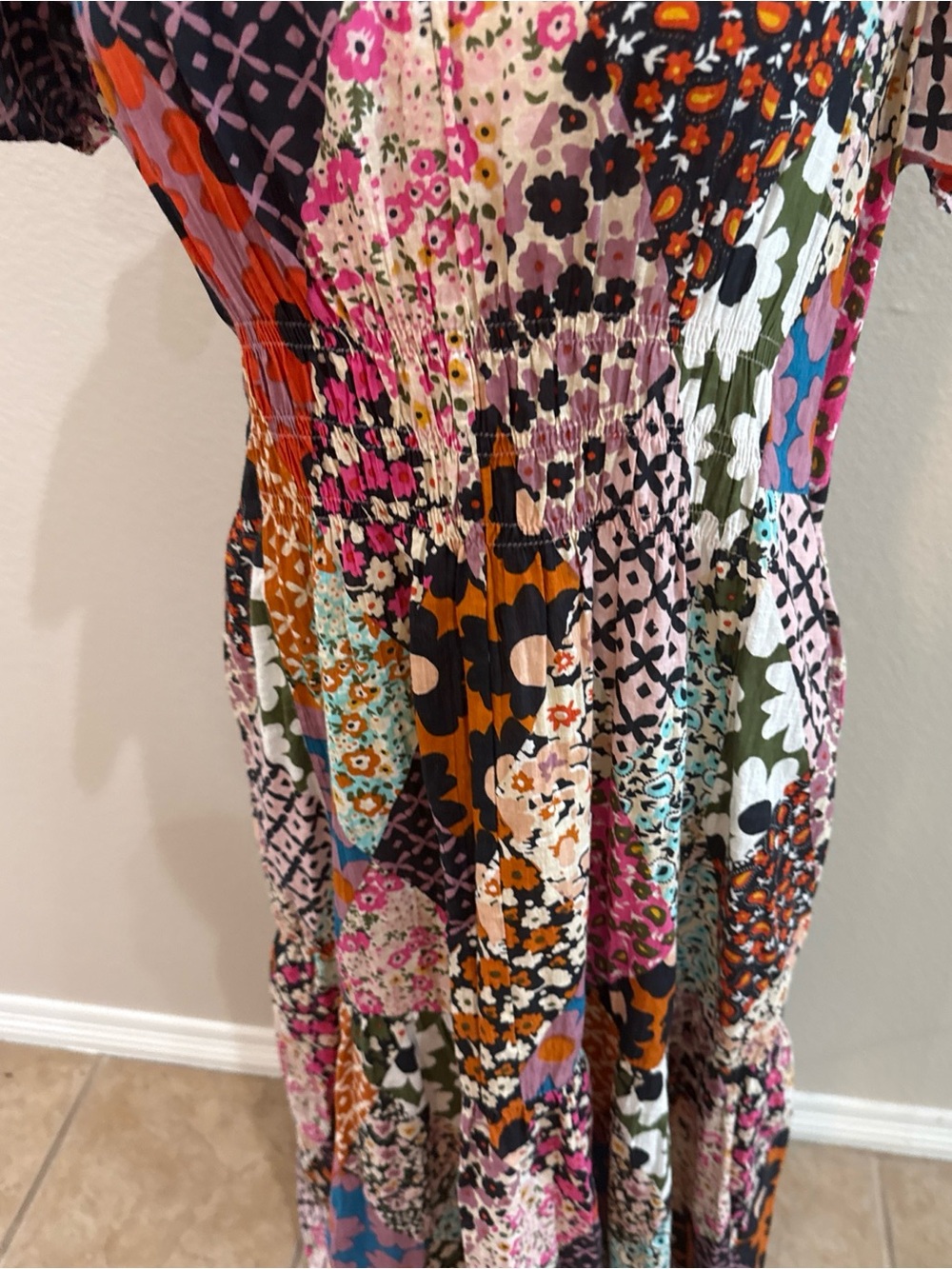 Uncle Frank 72587 Patched Up Maxi Dress Medium Cotton Multicolor Short Sleeve - Picture 3 of 7